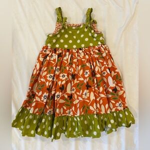 Jelly The Pug Green and Orange Floral Kids Dress